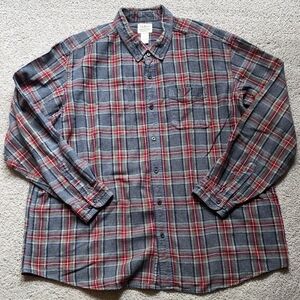 L.L. Bean Men's Red & Grey Plaid Button-Down Flannel Shirt, Size XXL